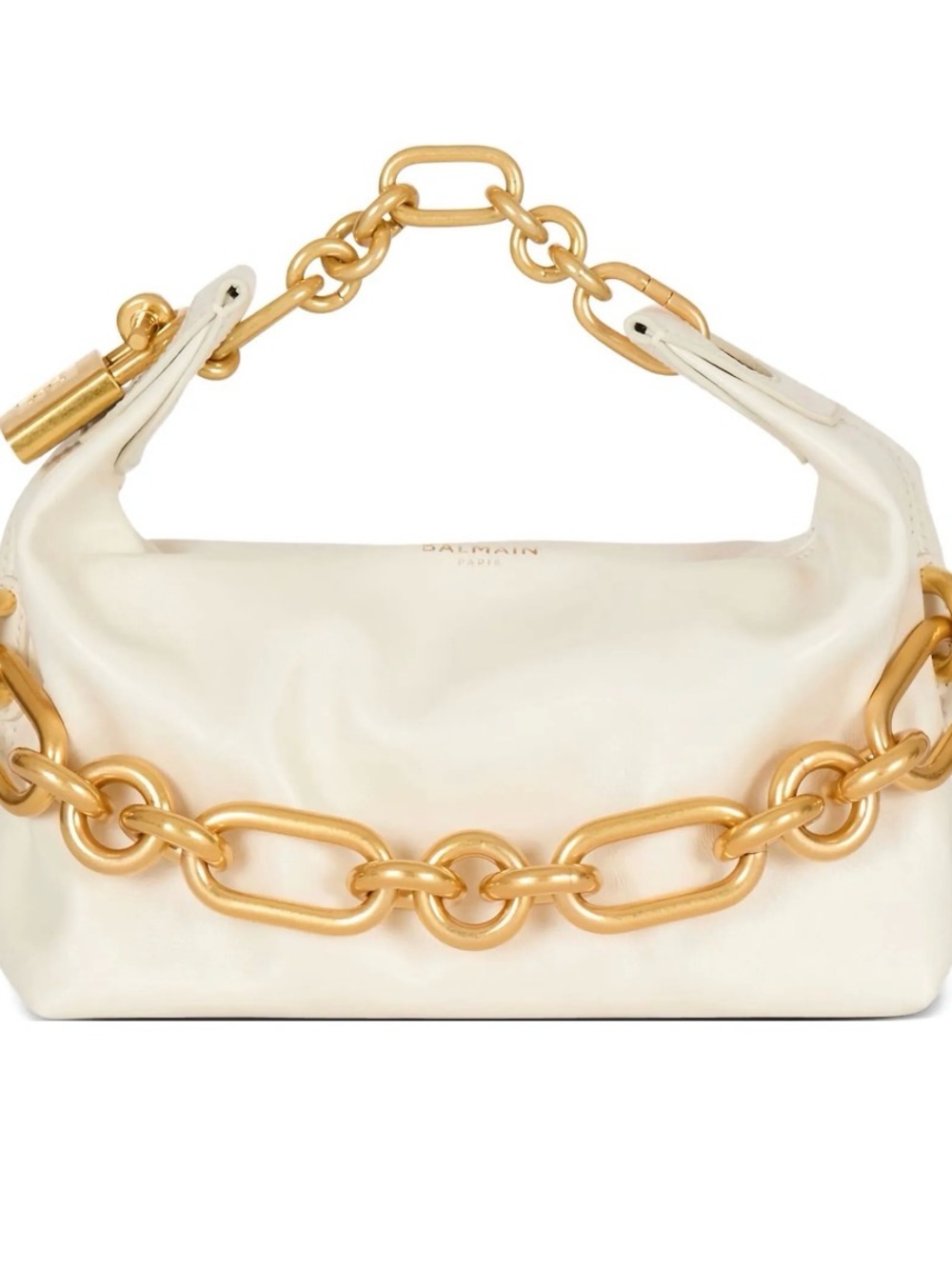 Balmain Cream Leather Shoulder Bag with Gold Chain